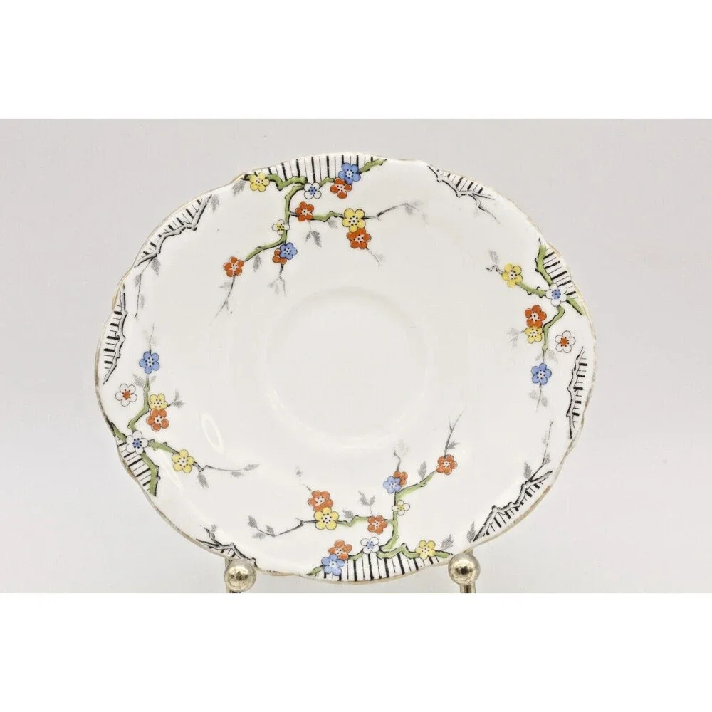 Art Deco Saucers Royal Paragon Thorn England Antique Enamelled Fine Bone China